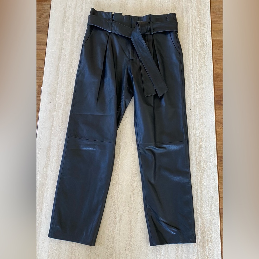 ANTONIO MELANI Leather High Rise Black “Paper Bag” Pants - Size 2